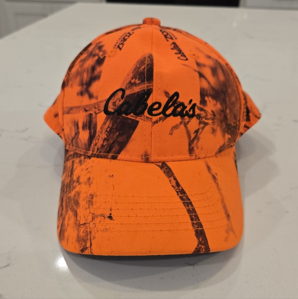 Cabela's Zons Woodland Orange Camo Hunting Strapback Cap Hat